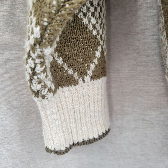 Trader Bay Vintage Argyle Knit Cotton Sweater Crewneck Sage Off White Men's L - Picture 2 of 8